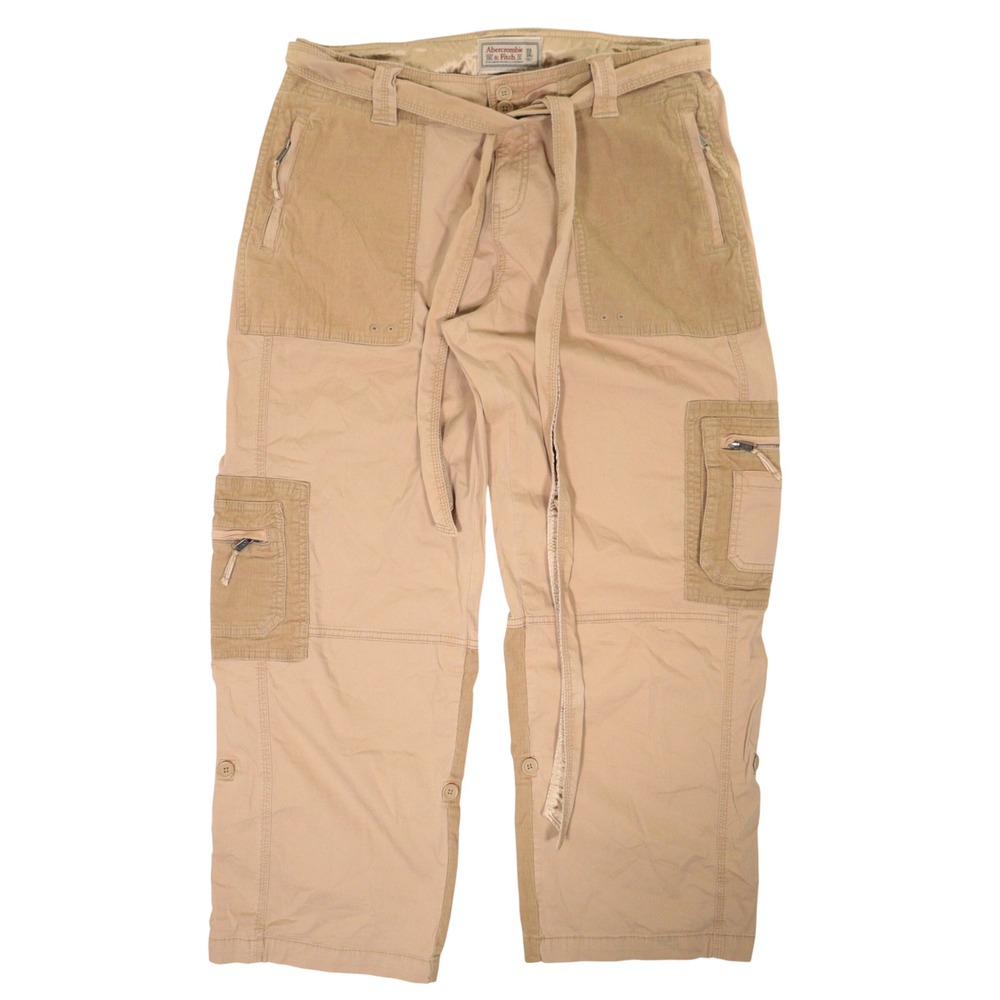 Abercrombie & Fitch Cargo Pant Y2K 2000's Utility Corduroy Tan Roll-up 33/16S - Picture 1 of 11